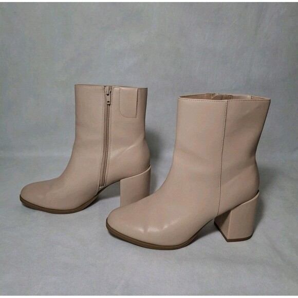 A New Day Janelle Ankle Boots Block Heels Women's 7.5 Beige Nude - Picture 3 of 10